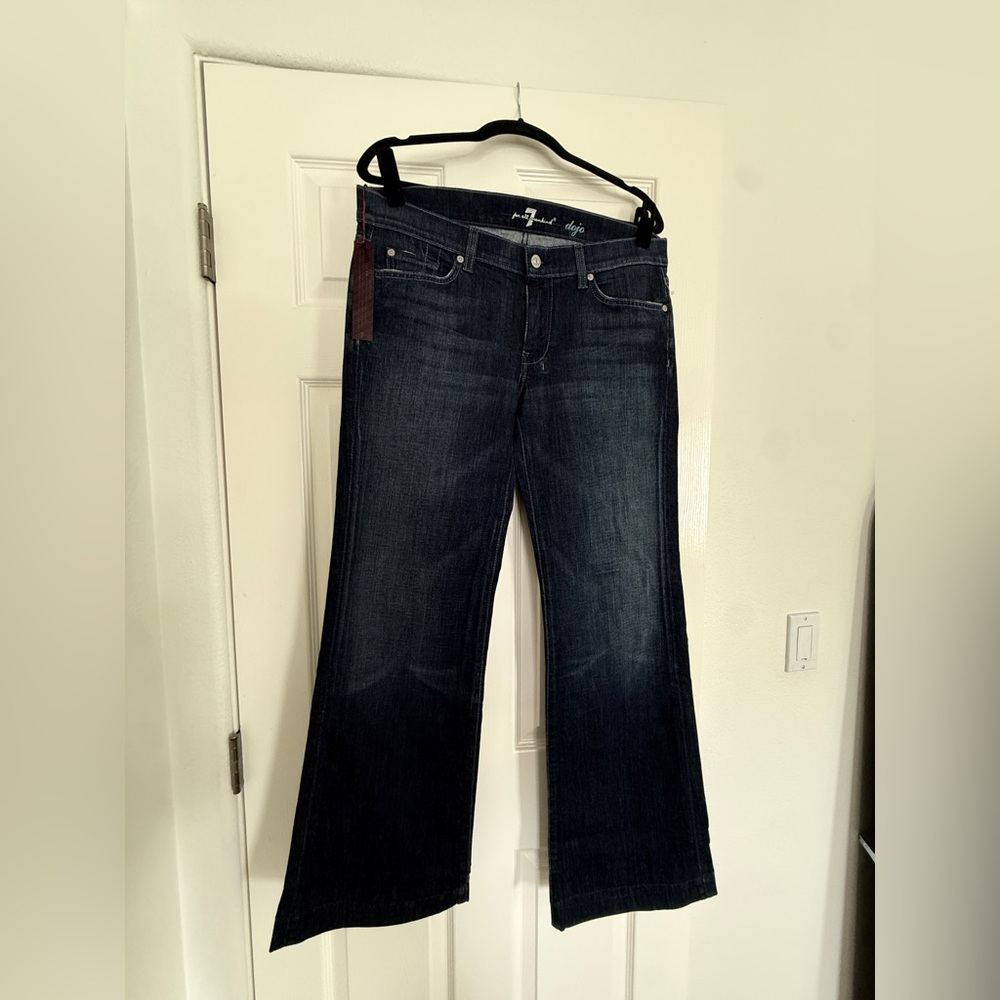 7 FOR ALL MANKIND WOMEN'S DOJO BALTIMORA DARK WASH CRYSTAL POCKET TROUSER JEANS